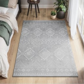 Tapete Boho 120 x 170 cm, lavável, felpudo, cinzento claro