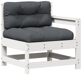 3 pcs conjunto lounge jardim c/ almofadões pinho maciço branco