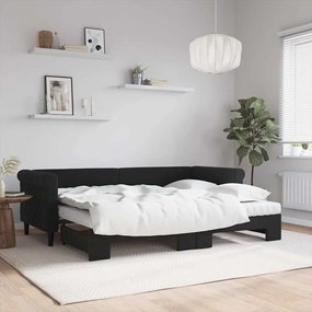 vidaXL Sofá-cama com gavetão e colchões 80x200 cm veludo preto