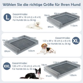 Cama ortopédica para cães grandes 113 x 89 x 18 cm com almofada para cães grandes e médios L Cinza