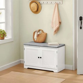 Banco para sapatos com espaço de arrumação 35,5 x 81 x 52,5 cm, portas, almofadas de assento e prateleiras ajustáveis Branco - Cinzento