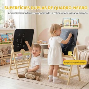 Cavalete Infantil em Madeira com Quadro de Dupla Face, Relógio, Ábaco e Apagador, a partir de 2 Anos, Natural
