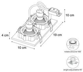 Conjunto de 6 Foco embutido moderno bege GU10 50mm giratório e inclinável 2 luzes - Qure