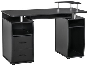 HOMCOM Secretária Computador Mesa PC Múltiplas Prateleiras 2 Gavetas Design Moderno 120x55x85 cm Preto Elegante | Aosom Portugal