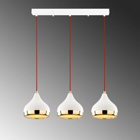 Candeeiro de Teto Yildo - Branco, Vermelho, Dourado - 67 x 17 cm