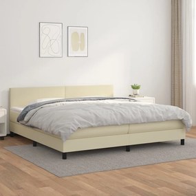 vidaXL Cama com molas/colchão 200x200 cm couro artificial cor creme