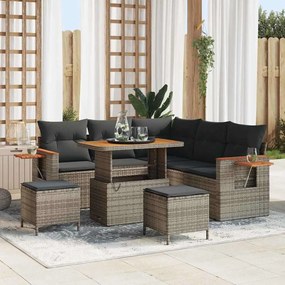 Conjunto de Sofá de Jardim de 8 Peças com Almofadas Cinza Vime Poliéster Acácia