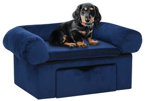 vidaXL Sofá para cães com gaveta 75x50x38 cm pelúcia azul