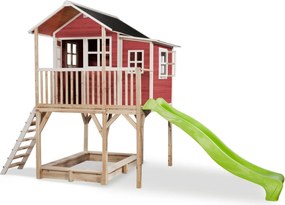 Casa de brincar infantil exterior para crianças Loft 750 em madeira com escorrega e caixa areia - Vermelha