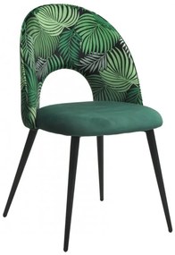 Conjunto 2 Cadeiras Cozinha, sala  ORQUIDEA, metal, tecido veludo verde com encosto florais combinando