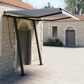 Toldo retrátil manual com postes 3,5x2,5 m azul e branco