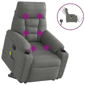 vidaXL Poltrona massagens elétrica elevatória microfibra cinza-escuro