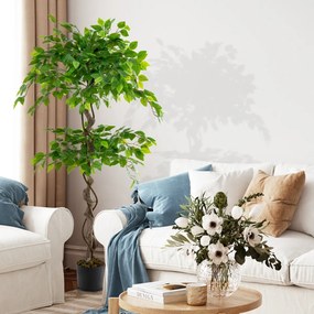 Planta artificial de 150 cm com vaso 882 folhas Tronco realista Vaso realista Interior Exterior Verde
