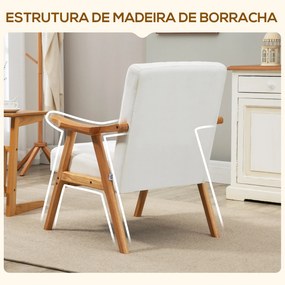 Poltrona de Estilo Nórdico Estofada em Veludo com Assento e Encosto Acolchoados Pés de Madeira 68x74x82 cm Creme