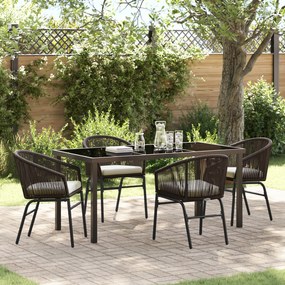 vidaXL Conjunto de Jantar de Jardim com 5 Peças e Almofadas em Rattan Poliéster Marrom.
