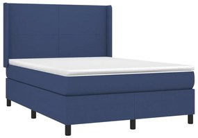 Cama box spring c/ colchão e LED 140x190 cm tecido azul