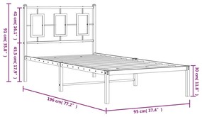 Estrutura de cama com cabeceira 90x190 cm metal branco