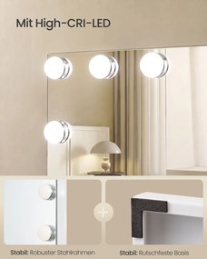 Espelho de maquilhagem 44 x 50 x 5,7 cm estilo Hollywood com 14 LEDs reguláveis branco 