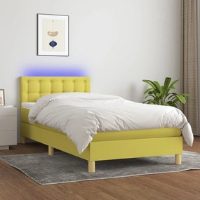 Cama box spring c/ colchão e LED 100x200 cm tecido verde