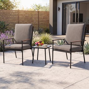 Conjunto de 2 Cadeiras de Jardim e Mesa Auxiliar, 71 x 56 x 93 cm, Estrutura em Aço, Preto+Cinza