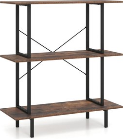 Estante Industrial de 3 Níveis, 80 x 30 x 86 cm, Estrutura Metálica Reforçada, Castanho+Preto