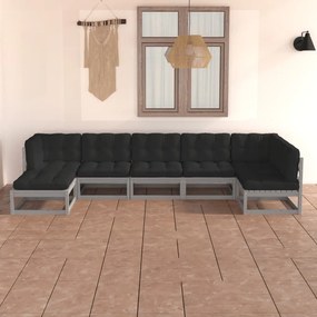 vidaXL 7 pcs conjunto lounge de jardim c/ almofadões pinho maciço
