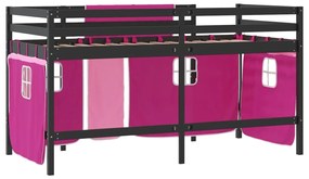 Cama alta p/ criança c/ cortinas 90x190 cm pinho maciço rosa
