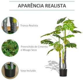 Planta Artificial Costela de Adão no Vaso 120cm de Altura Planta Artificial Tropical Decorativa com 20 Folhas para Casa Sala de Estar Dormitório Verde