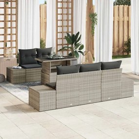 vidaXL Conjunto de Sofá de Jardim com 6 Peças e Almofadas Cinza Claro em Rattan Sintético