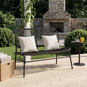 Banco de jardim para 2 pessoas com assento e encosto em rattan PE 118 x 68 x 79 cm, Estrutura metálica, design com ripas, para terraço ou alpendre, Pr