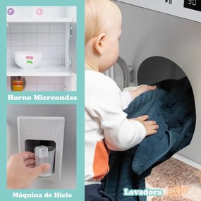 Cozinha de brincar 3 em 1 para crianças com frigorífico Máquina de lavar roupa Máquina de gelo Fogão Lava-loiça Forno com luzes e sons Cinzenta