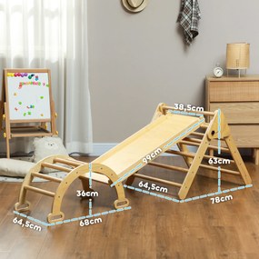 Triângulo de Escalada de Madeira 5 em 1 Escada para Crianças de 18-48 Meses com Rampa e Arco de Escalada 178x64,5x63 cm Madeira