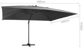 Guarda-sol cantilever c/ luzes LED e poste alumínio antracite
