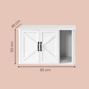 Móvel para caixa areia para gatos moderno 85 x 49 x 50 cm com porta frontal e pega dupla branco