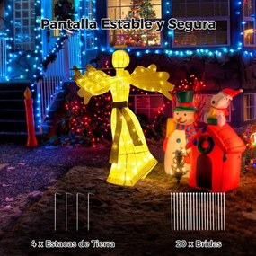 Anjo pré-iluminado Decoração de Natal artificial com 100 luzes LED 4 estacas de solo para jardim