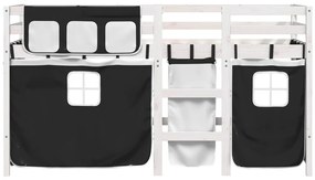 Cama alta criança c/ cortina 90x190cm pinho maciço branco/preto