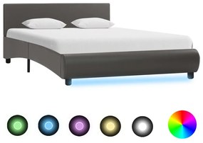 vidaXL Estrutura de cama com LED 140x200 cm couro artificial cinzento