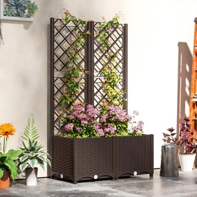 Floreira com treliça, canteiro elevado, para exterior, com 6 orifícios de drenagem, 80 x 40 x 135 cm, castanho