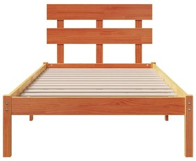Estrado de Cama com Cabeceira Castanho 90x190 cm Madeira Maciça de Pin