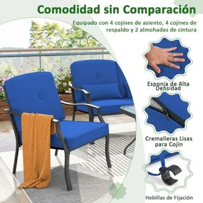 Conjunto de móveis jardim de 4 peças com 2 cadeiras Cadeira individual sofá de 2 lugares Mesa de vidro temperado para jardim Varanda Terraço Azul