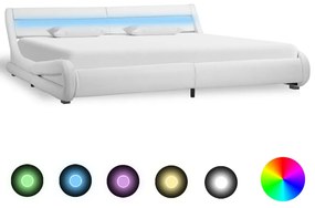 Estrutura de cama c/ LED 180x200 cm couro artificial branco