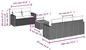 6 pcs conj. sofás jardim c/ almofadões vime PE bege misturado