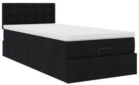 Cama otomana com colchão 90x200 cm tecido preto