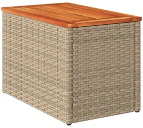 Mesas de apoio p/ jardim 2 pcs vime PE/madeira maciça bege