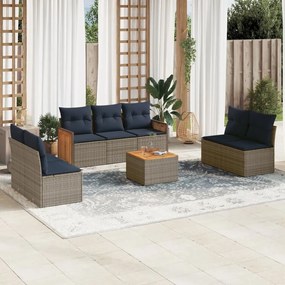 vidaXL 8 pcs conjunto sofás p/ jardim c/ almofadões vime PE cinzento