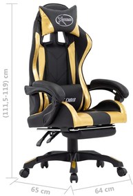 Cadeira estilo corrida c/ apoio pés couro artif. dourado/preto