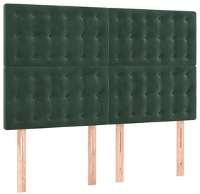 Cama box spring c/ colchão/LED 140x190 cm veludo verde-escuro