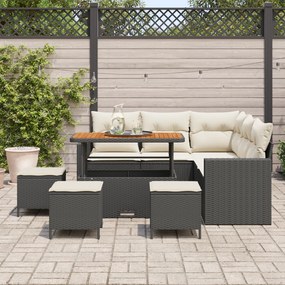 Conjunto de Sofás de Jardim de 9 Peças com Almofadas Preto Rattan Sint