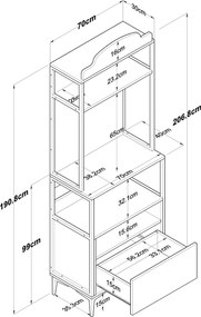 Armário Alto de Cozinha "Auri" - 70 x 190,8 x 40 cm - Nogueira - Desig