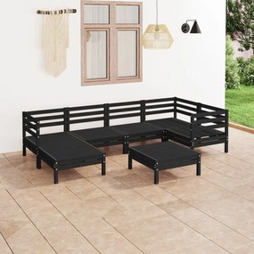 vidaXL 7 pcs conjunto lounge de jardim pinho maciço preto